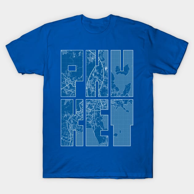 Phuket, Thailand Map Typography - Blueprint T-Shirt by deMAP Studio